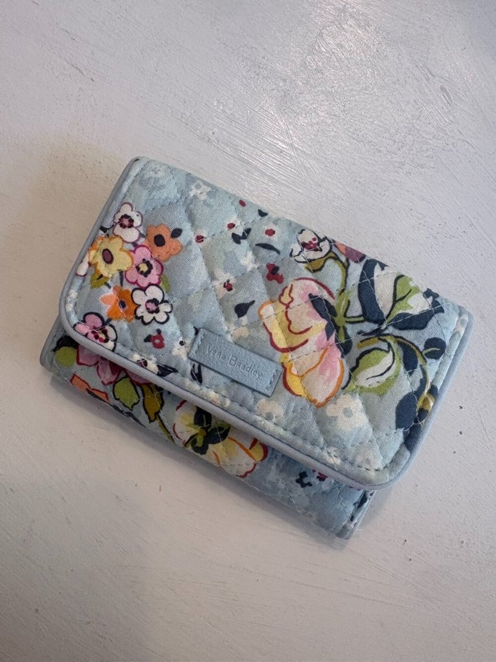 Vera Bradley Light Blue Quilted Floral Trifold Wallet
